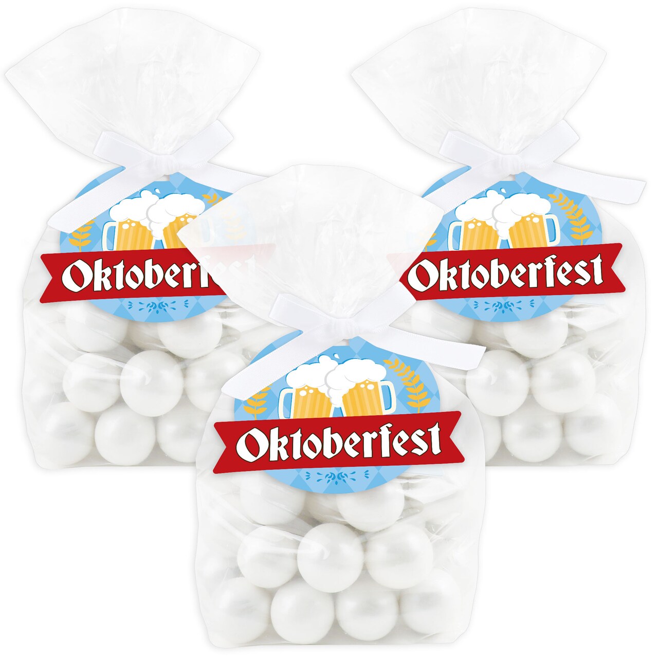Big Dot of Happiness Oktoberfest - Beer Festival Clear Goodie Favor Bags - Treat Bags With Tags - Set of 12